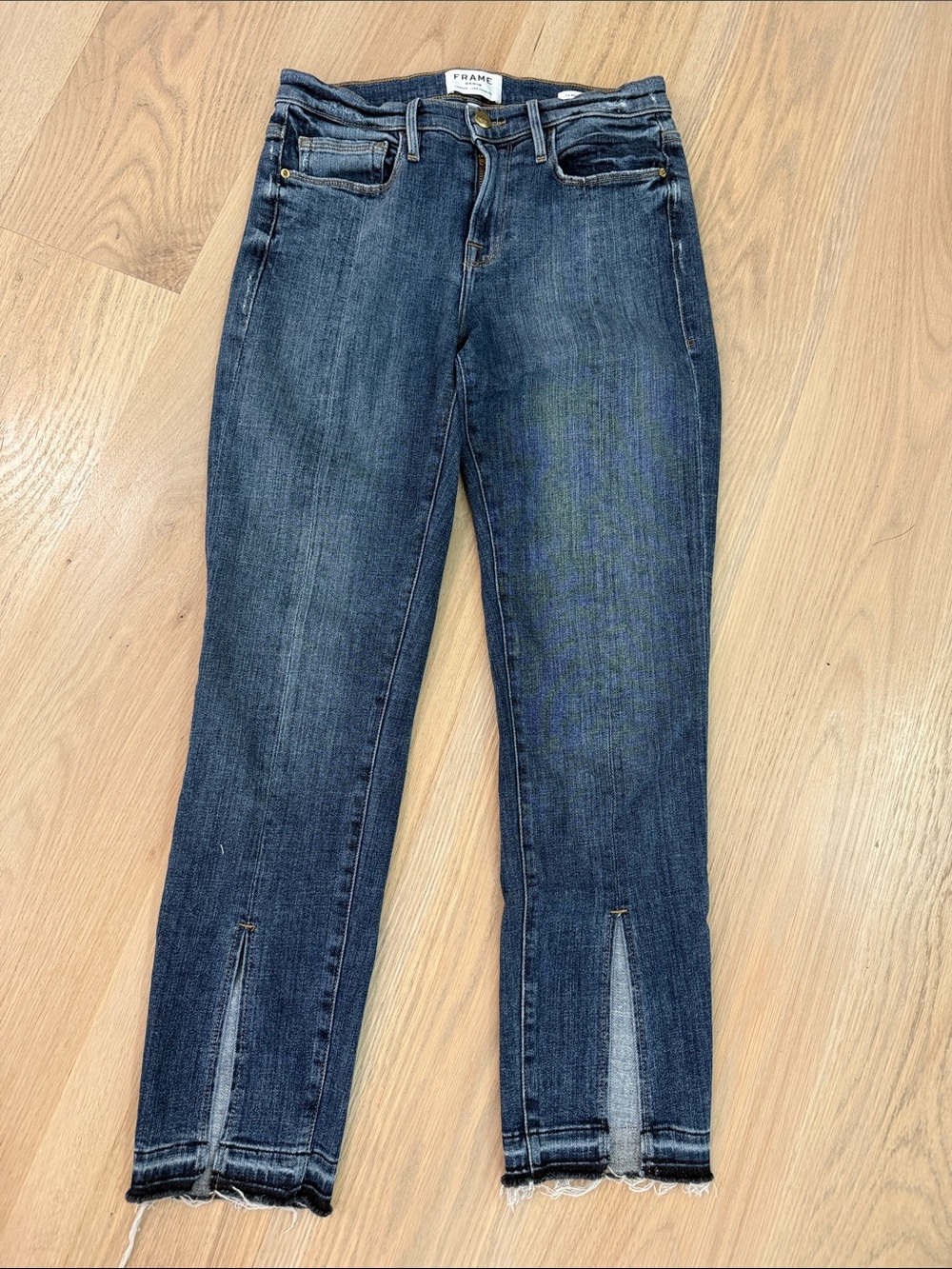 FRAME Le Nouveau Straight Split Hem Jeans Sheffield Distressed Raw Hem